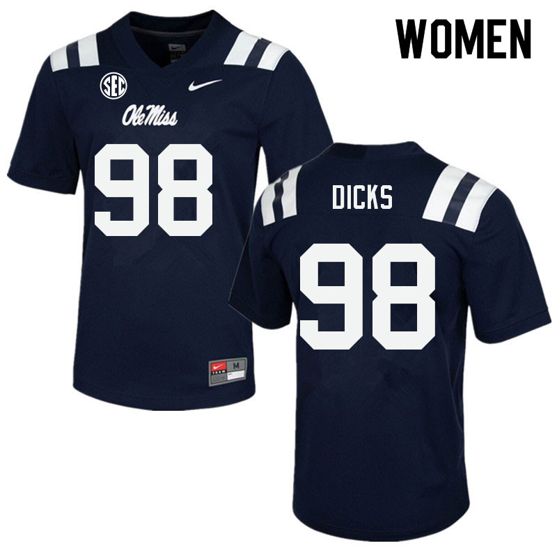 Jaden Dicks Ole Miss Rebels NCAA Women's Navy #98 Stitched Limited College Football Jersey XLB2358QP